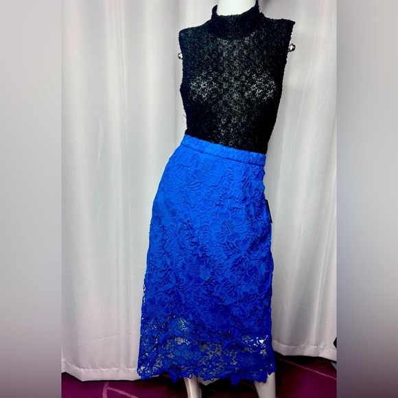 NWT Eloquii Floral Lace Cobalt Blue skirt - Picture 1 of 8